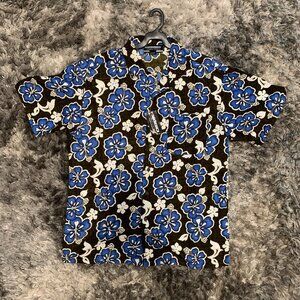 YAGO AUTHENTIC PRODUCTS Blue-Black Hawaiian/Aloha Print Med Short Sleeve -NWT-